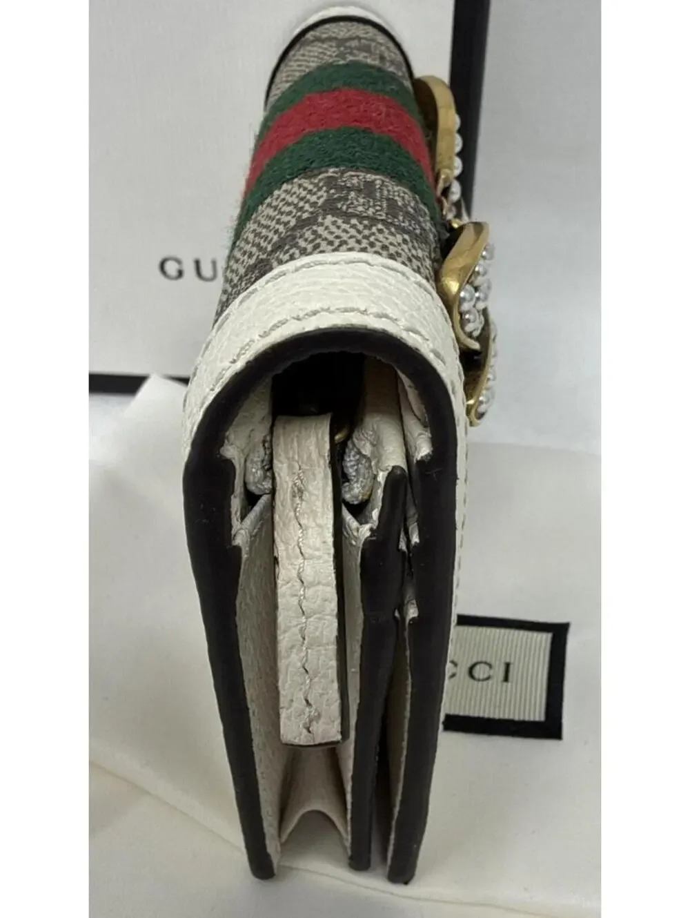 Gucci Bee Cream Queen Margaret GG Leather Folding Wallet NWOT - Picture 3 of 8
